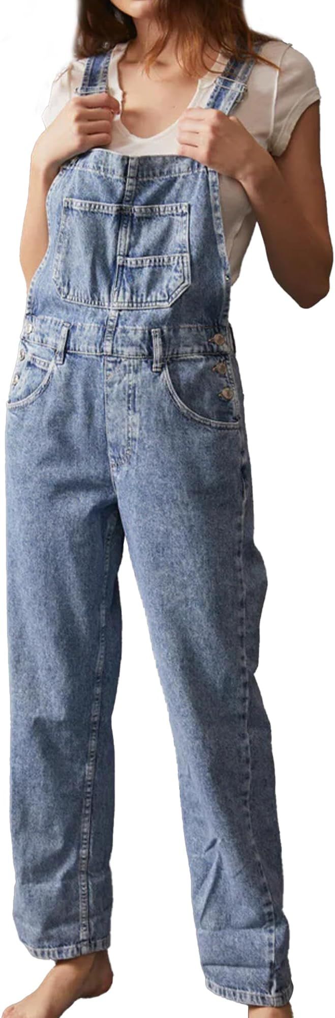 Hixiaohe Women's Casual Denim Jumpsuit Adjustable Straps Bib Overalls Loose Jeans Pants Jumpsuits... | Amazon (US)