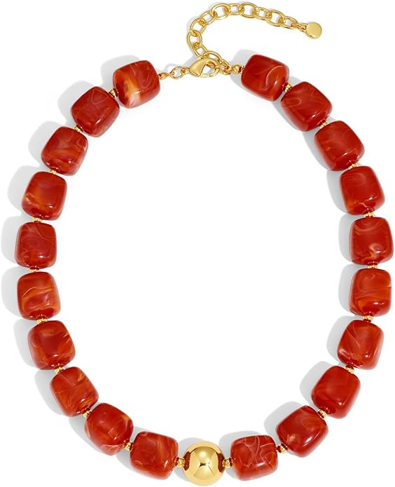 Amazon.com: INNERDIVA Chunky Beaded Necklace for Women Big Large Red Bead Choker Necklaces Trendy... | Amazon (US)