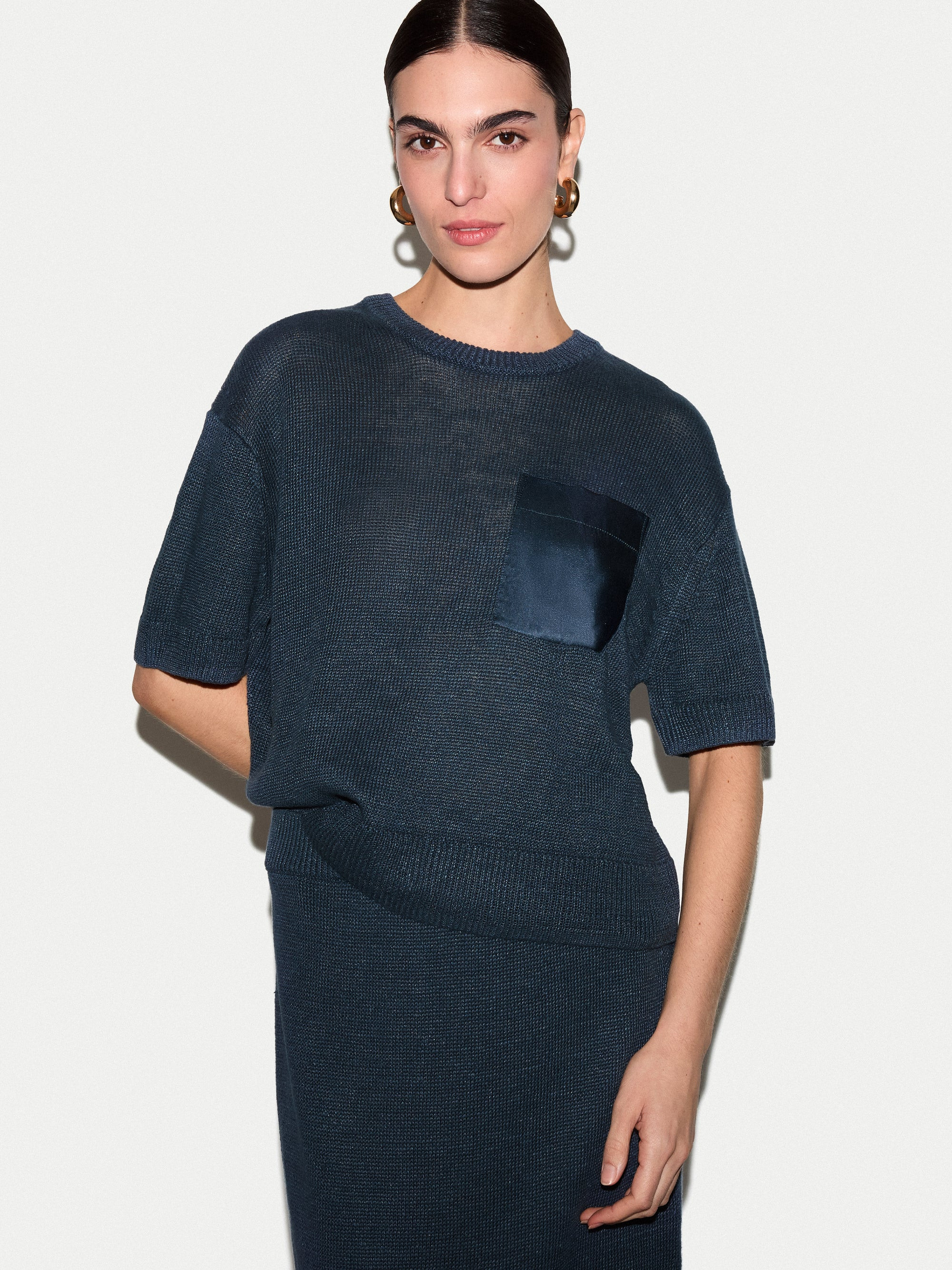 Linen Silk Pocket T-shirt | Blue | Jigsaw (UK)