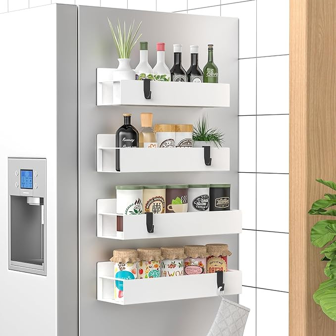 4 Pack Magnetic Spice Storage Rack Organizer for Refrigerator and Oven, White Fridge Organizers a... | Amazon (US)