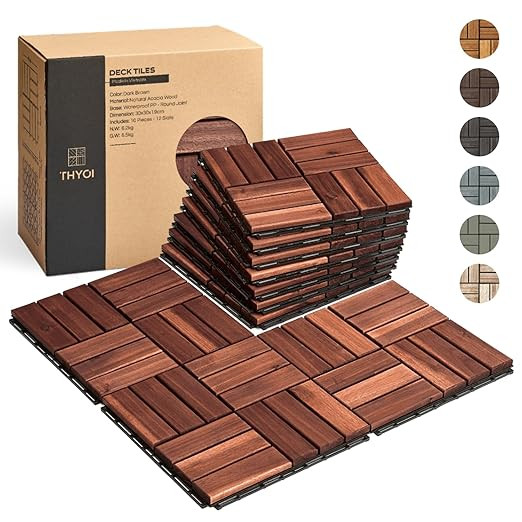 Premium Deck Tiles, Patio Flooring - Set 10 Pcs 12”x12”x0.9” Interlocking Deck Tiles, Water... | Amazon (US)