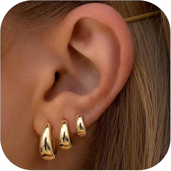 BESTEEL 3Pairs Gold Hoop Earrings Set for Women Chunky Gold Silver Hoop Earrings 14K Gold Filled ... | Amazon (US)