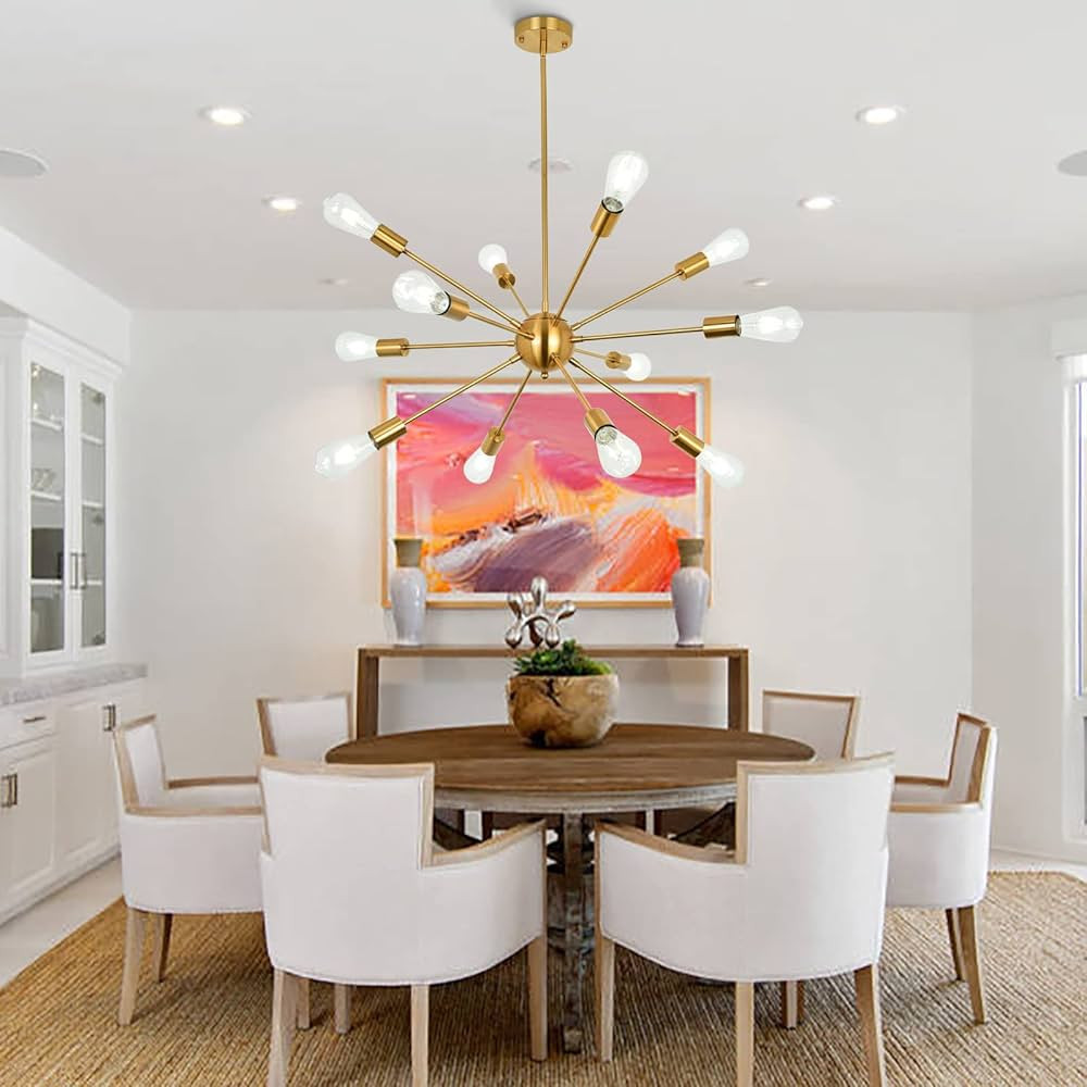 KOSTOMO Gold Chandelier 12 Lights Mid Century Modern Sputnik Light Fixture Brushed Brass Ceiling ... | Amazon (US)