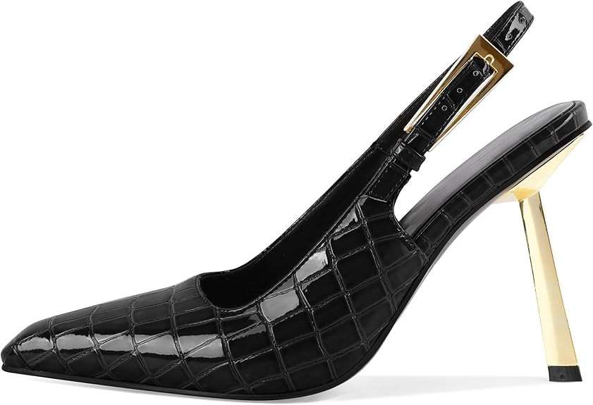 Mettesally Sling Back Heels Women High Heels Closed Toe Gold Heels Pumps Metal Buckle Shoes 4 Inc... | Amazon (UK)