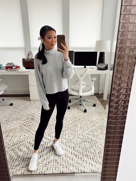 Athleisure with waffle knit mockneck top paired with the comfiest leggings and sneakers for a chic look. Top can be worn with jeans, too. Mockneck is on sale for 50% off and leggings are on sale for 40% off  

#LTKsalealert #LTKstyletip #LTKSeasonal