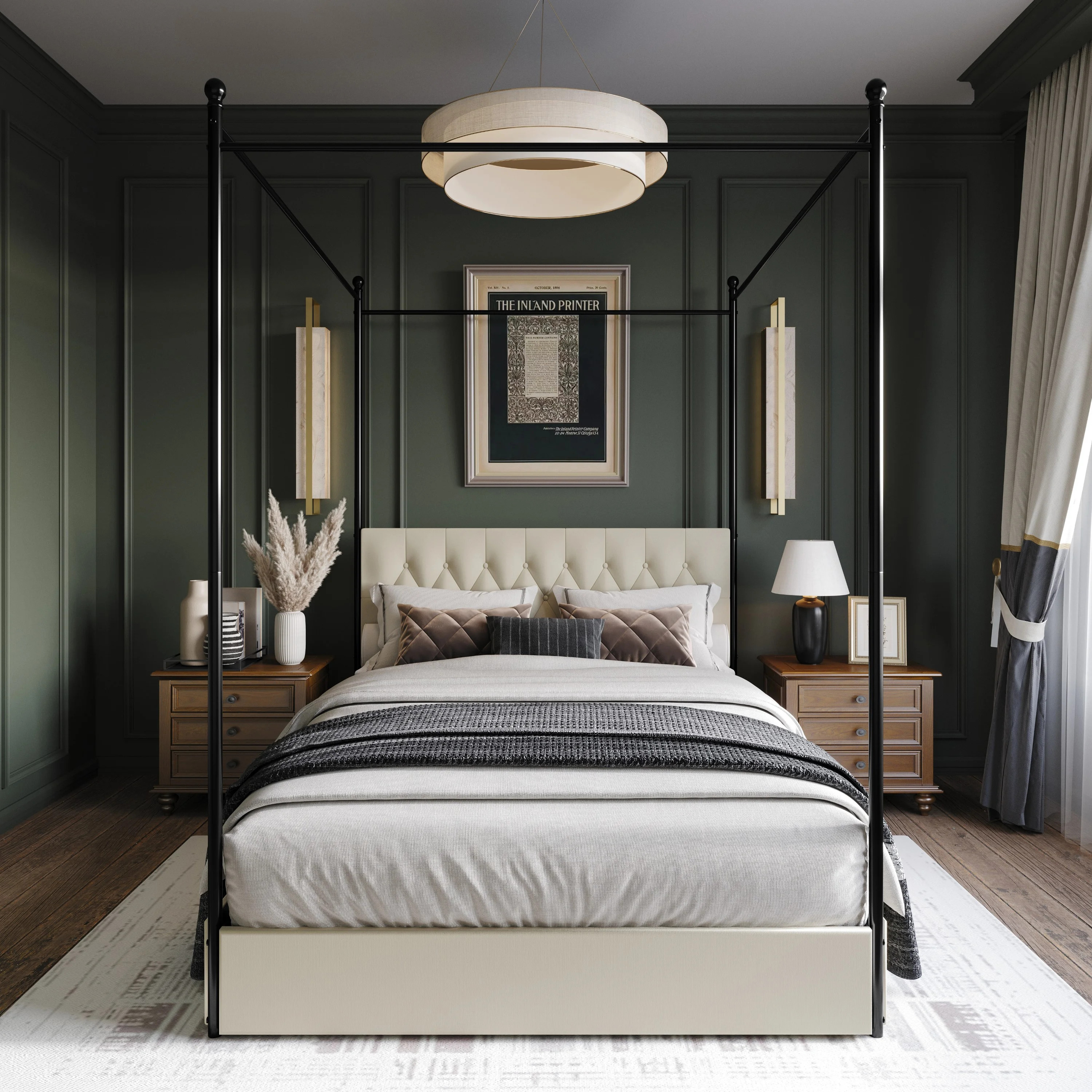 Home Design Harlan King Upholstered Metal Storage Canopy Bed Frame with Button-Tufted Headboard a... | Walmart (US)