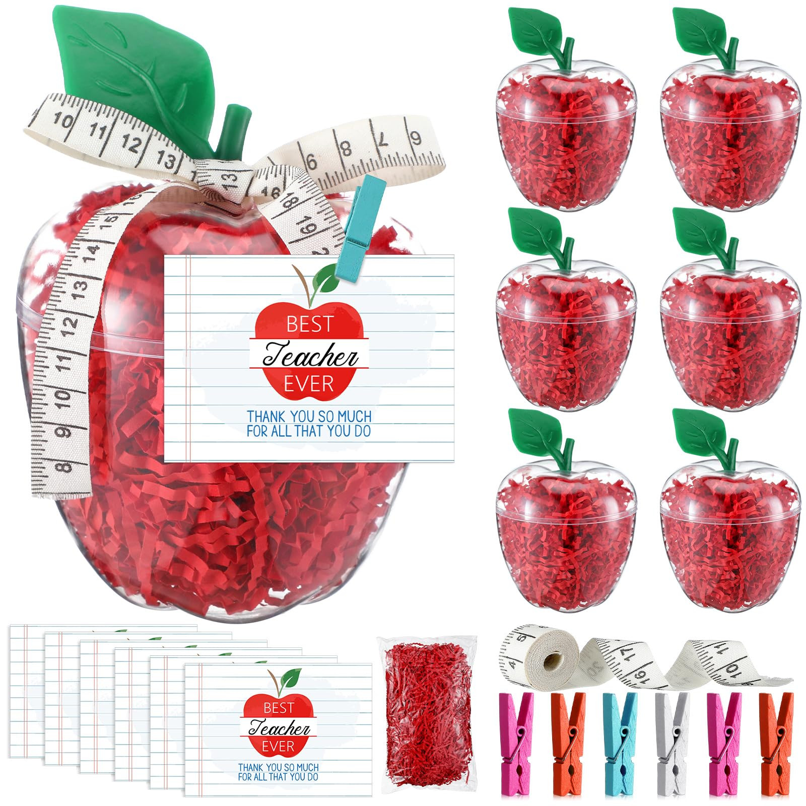 Chunful 6 Set Teacher Appreciation Gifts 6.1 x 4.3 Inch Large Plastic Apple Container with Cards ... | Amazon (US)