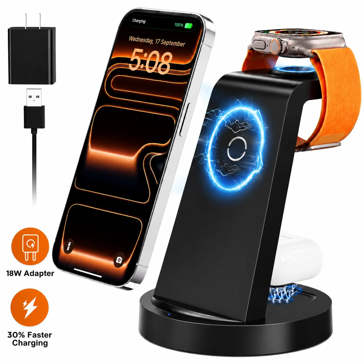 ETEPEHI 18W Wireless Charger for iPhone - 3 in 1 Charging Station Compatible with iPhone 17/16e/1... | Walmart (US)