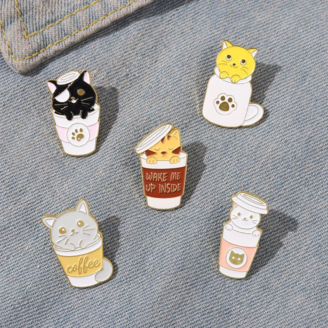 Cup Cat Hard Enamel Pins Cute Cat Animal Pins Happy Lovely - Etsy | Etsy (US)