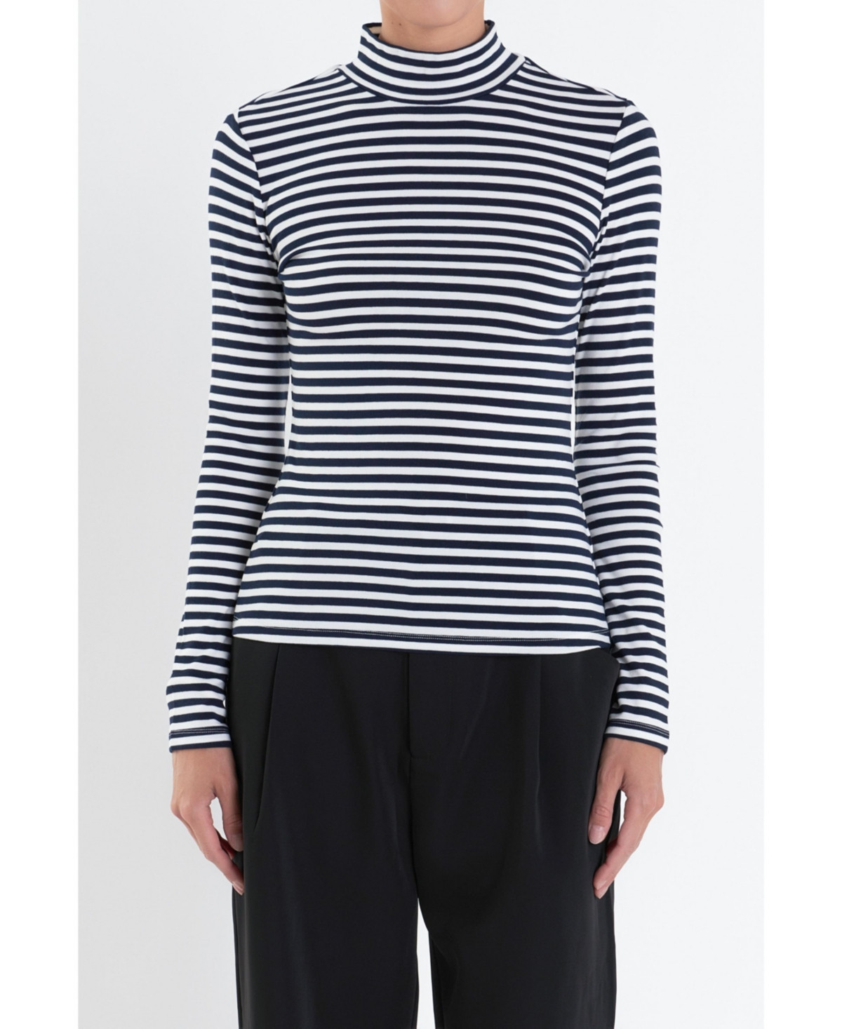 English Factory Women's Stripe Turtle Neck Top - Navy/white | Macy's