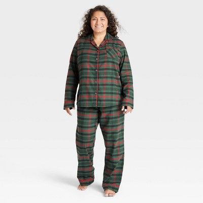 Women's Tartan Plaid 2pc Pajama Set Dark Green/Red - Hearth & Hand™ with Magnolia | Target