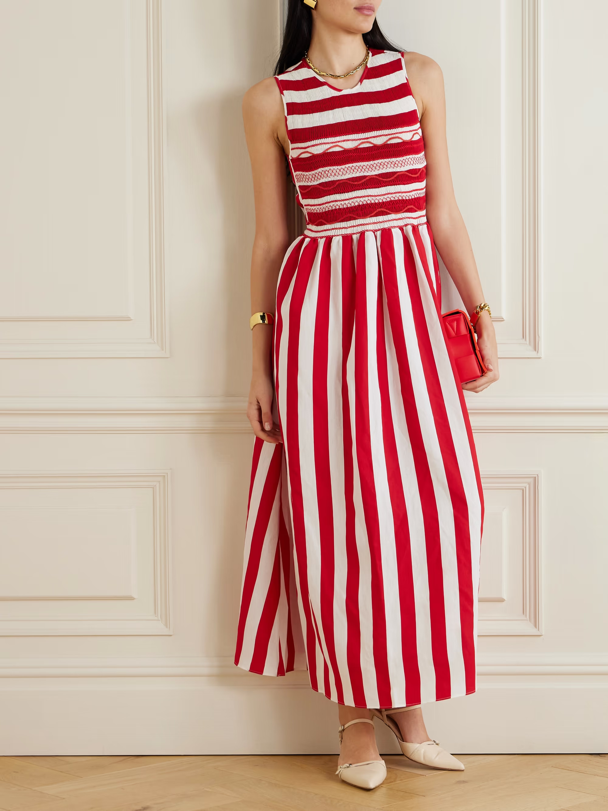 + NET SUSTAIN Gioia smocked embroidered striped cotton-poplin maxi dress | NET-A-PORTER (US)