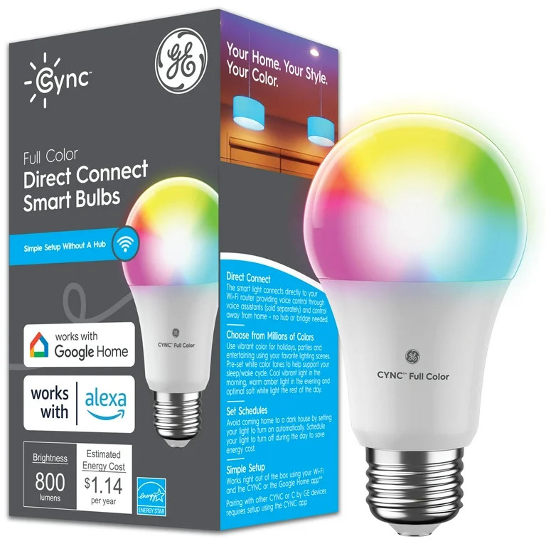 GE Cync Smart LED Light Bulb, 60 Watt, Color Changing, A19 Bulb, Medium Base | Walmart (US)