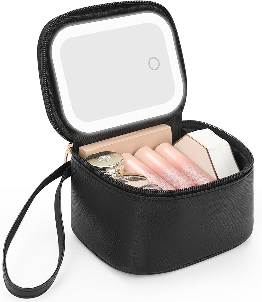 Relavel Mini Makeup Bag with Led Mirror, Small Cosmetic Bag with 3 Light Modes, Rechargeable Port... | Amazon (US)