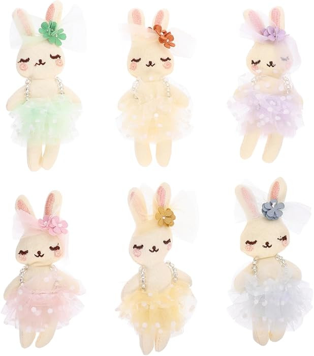 SAFIGLE 6pcs Small Stuffed Bunnies: Mini Plush Easter Bunny Animals, Rabbit Doll in Gingham Dress... | Amazon (US)