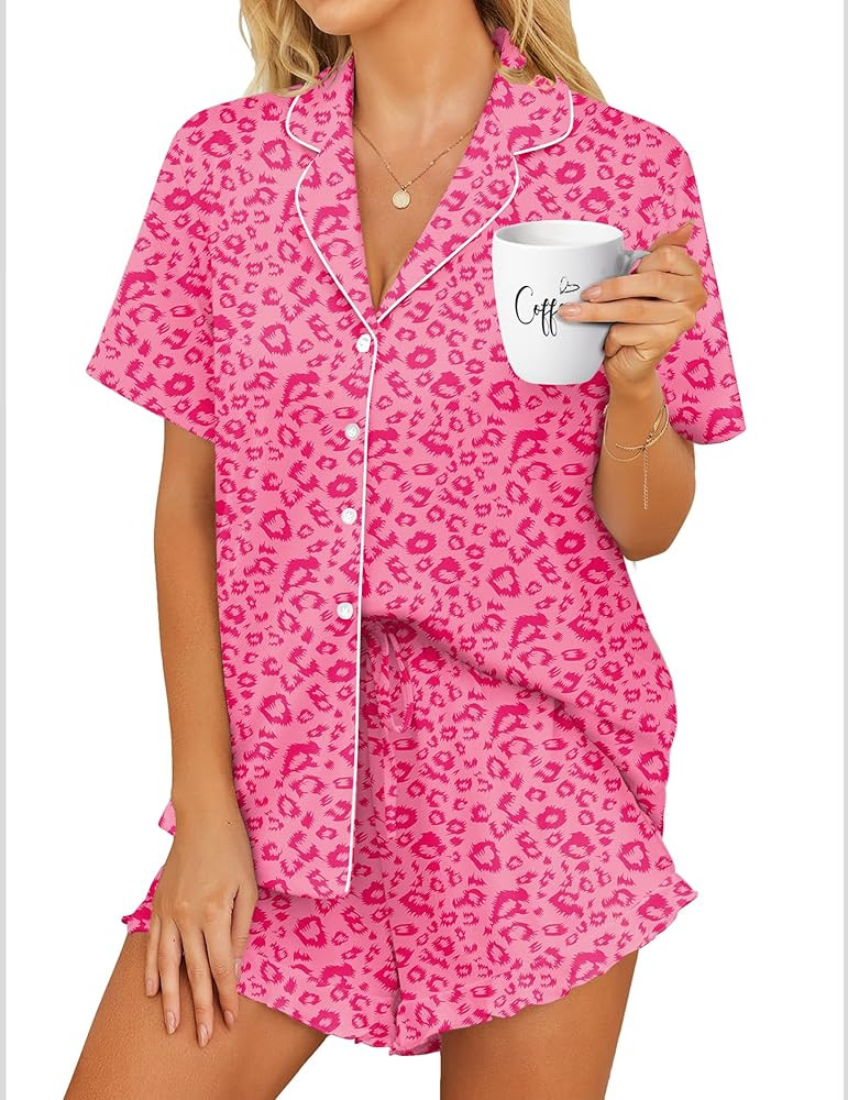 Ekouaer Womens Pajama Sets Button Down Short Sleeve Top and Shorts Cute Pjs Sets Sleepwear | Amazon (US)