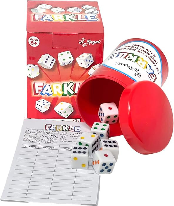 Regal Games - Farkle Classic Dice Game w/ 6 Colored Dice, 1 Convenient Dice Cup for Easy Shaking,... | Amazon (US)