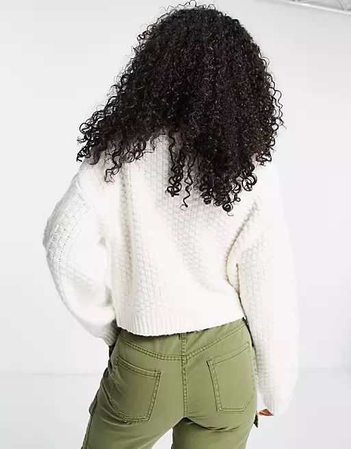 ASOS DESIGN high neck sweater in cable with zip detail in cream | ASOS (Global)