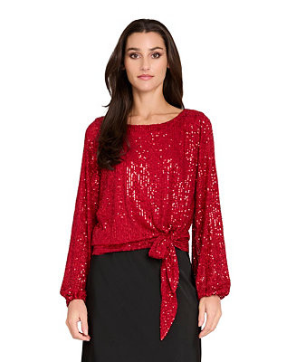 Tahari ASL Women's Long Sleeve Sequin Top - Macy's | Macy's