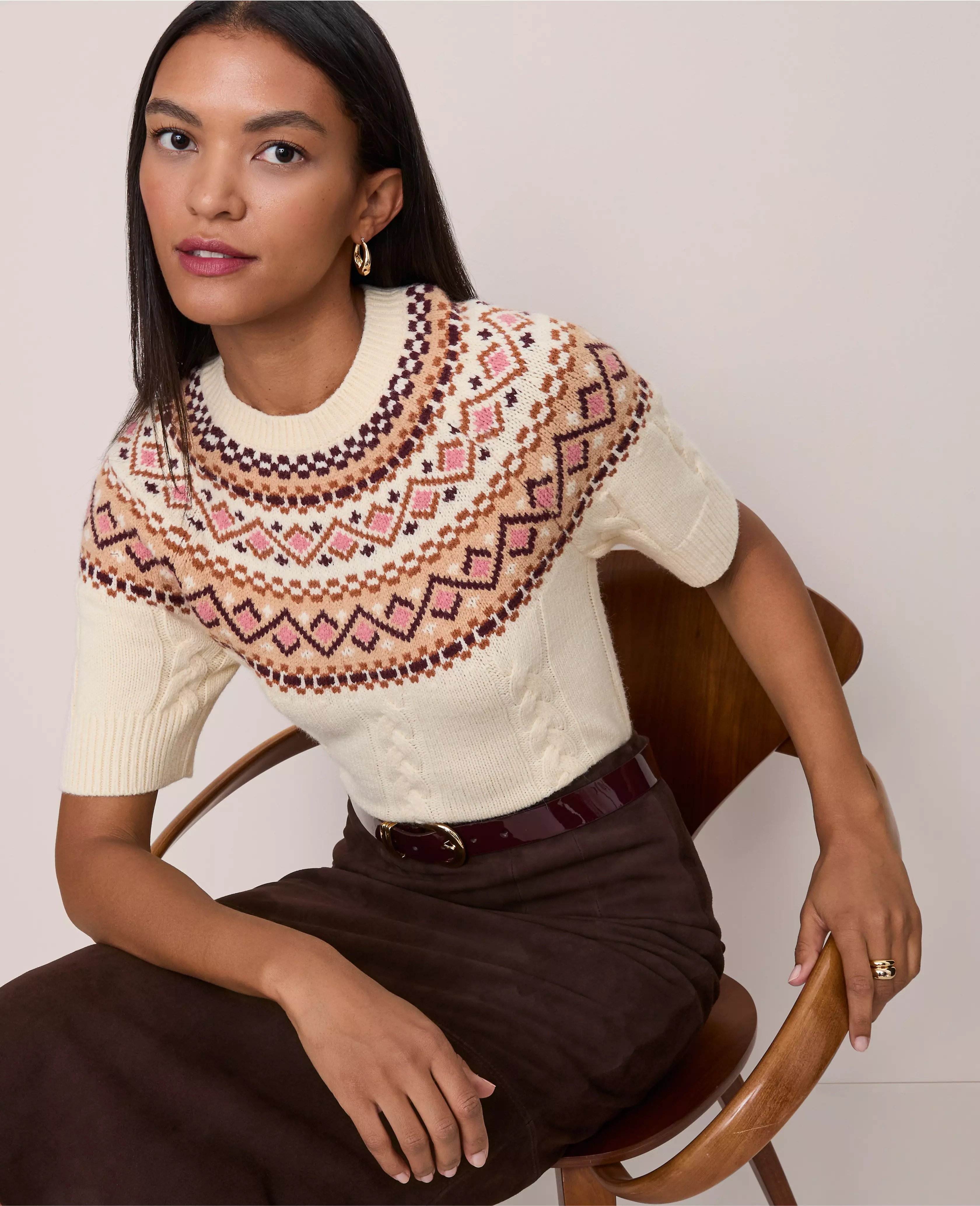 Fair Isle Cable Sweater Tee | Ann Taylor