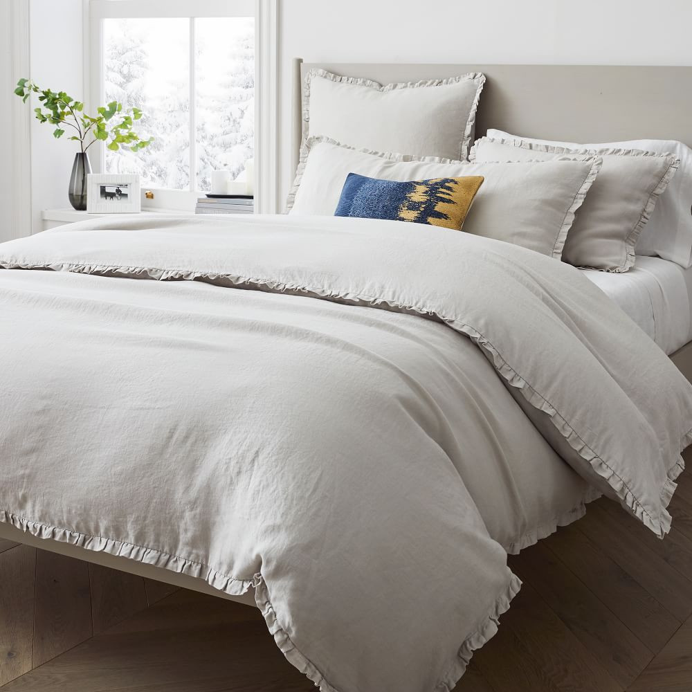 European Flax Linen Ruffle Duvet Cover &amp;amp; Shams | West Elm (US)