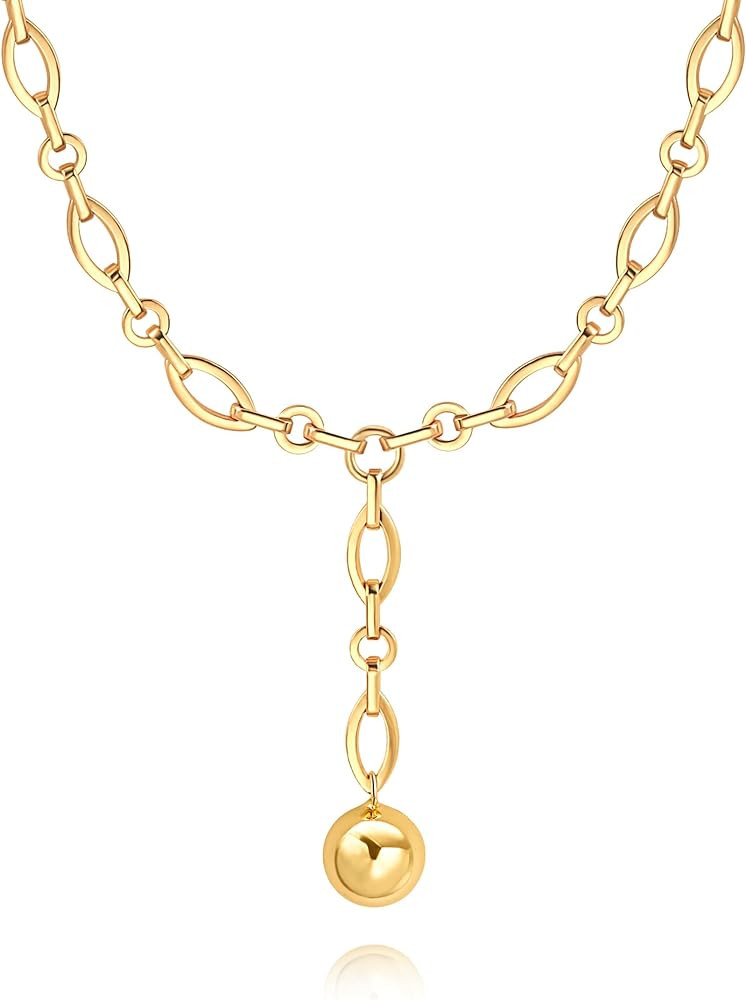18k Gold Chain Link Necklace for Women, Baroque Pearl/Compass Pendant Necklace | Amazon (US)