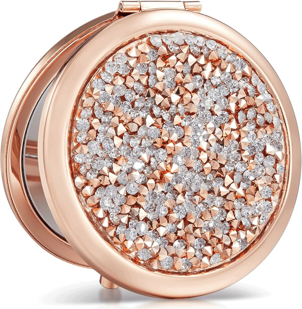 OMIRO 1X/10X(300R) Magnifying Compact Mirror, Mini Mix Diamond Metal Pocket Makeup Mirror (Rose G... | Amazon (US)