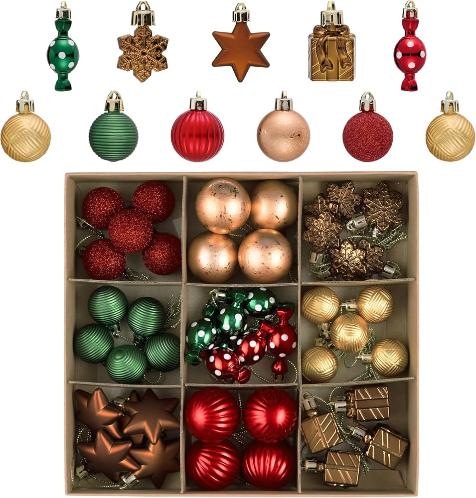 DecorbyHannah 45ct Christmas Ornaments Set, Shatterproof Mini Red Green Gold Christmas Ornaments ... | Amazon (US)