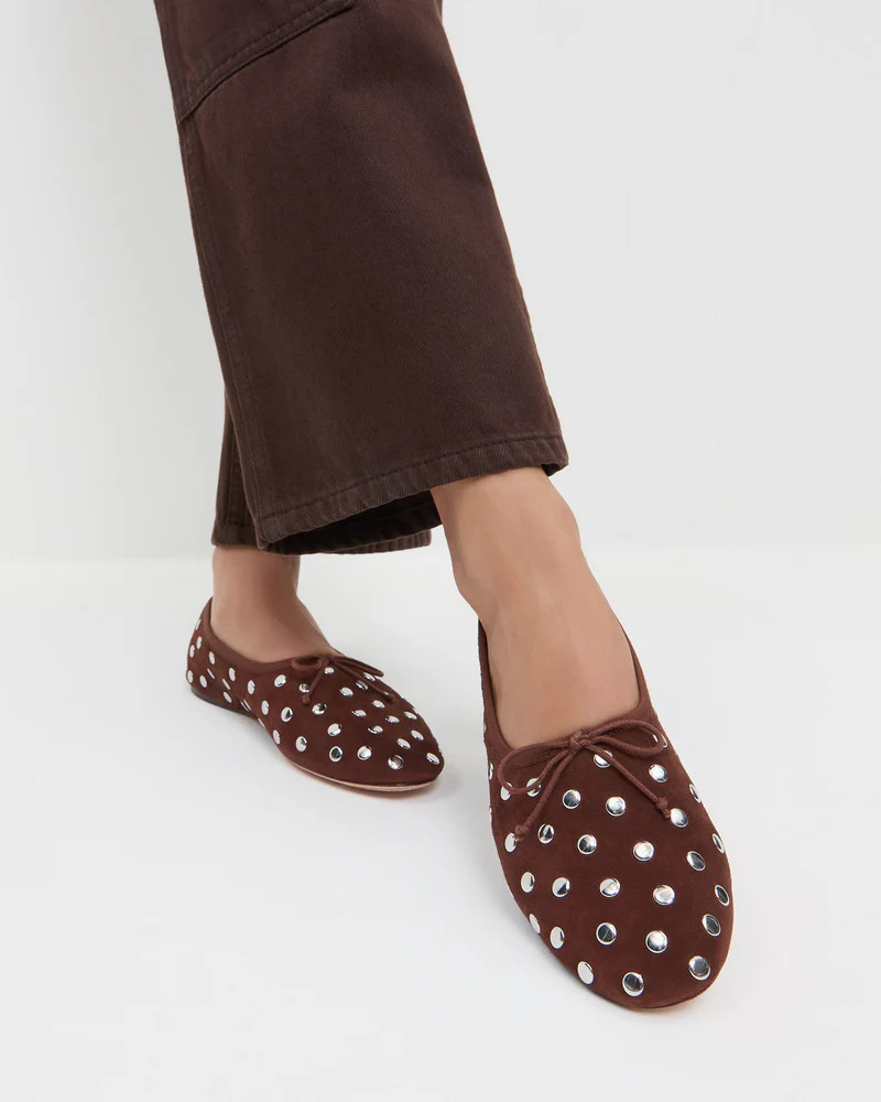 Landon Espresso/Silver Suede Ballet Flat | Loeffler Randall