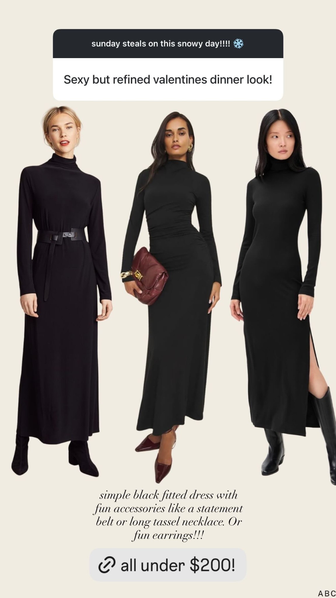 simple black fitted dress with fun accessories like a statement belt or long tassel necklace. Or fun earrings!!!