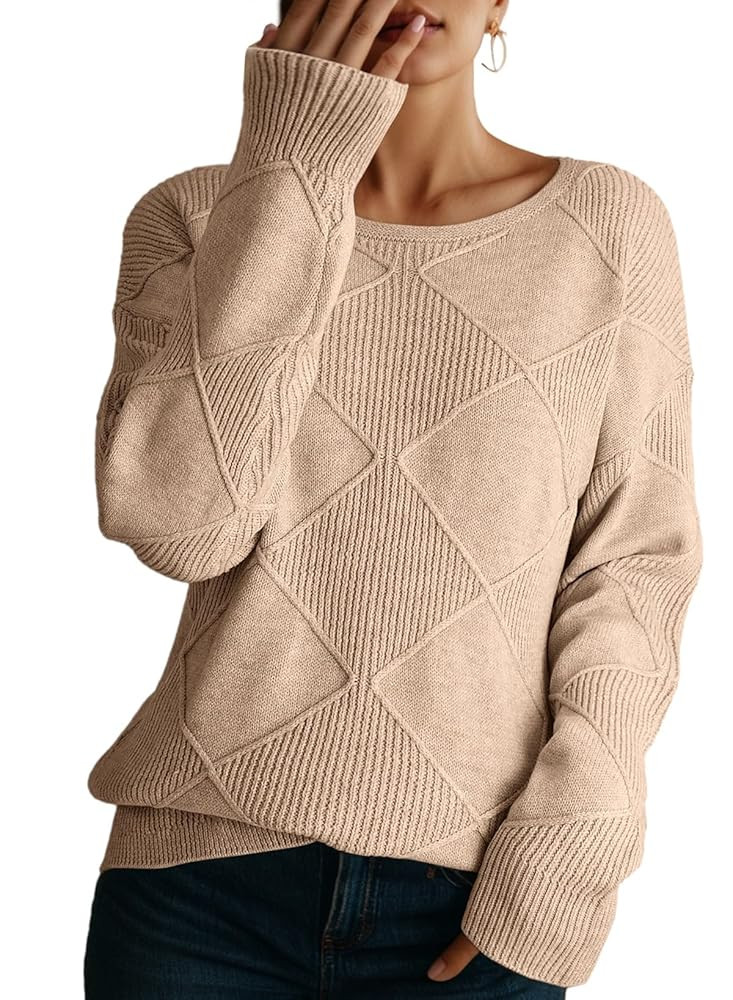 Dokotoo Women's Crew Neck Long Sleeve Sweaters 2025 Fall Winter Chunky Warm Pullover Tops Trendy ... | Amazon (US)