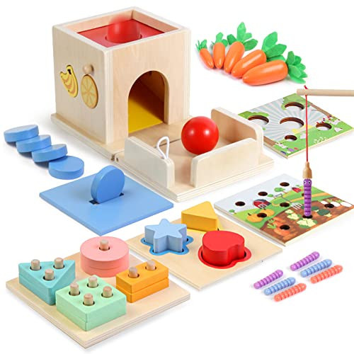 Asweets 8 in 1 Montessori Toys Includes Object Permanence Box，Montessori Coin Box，Carrot Harvest Game，Matchstick Color Drop Game，Ball Drop Learning Toys | Amazon (US)