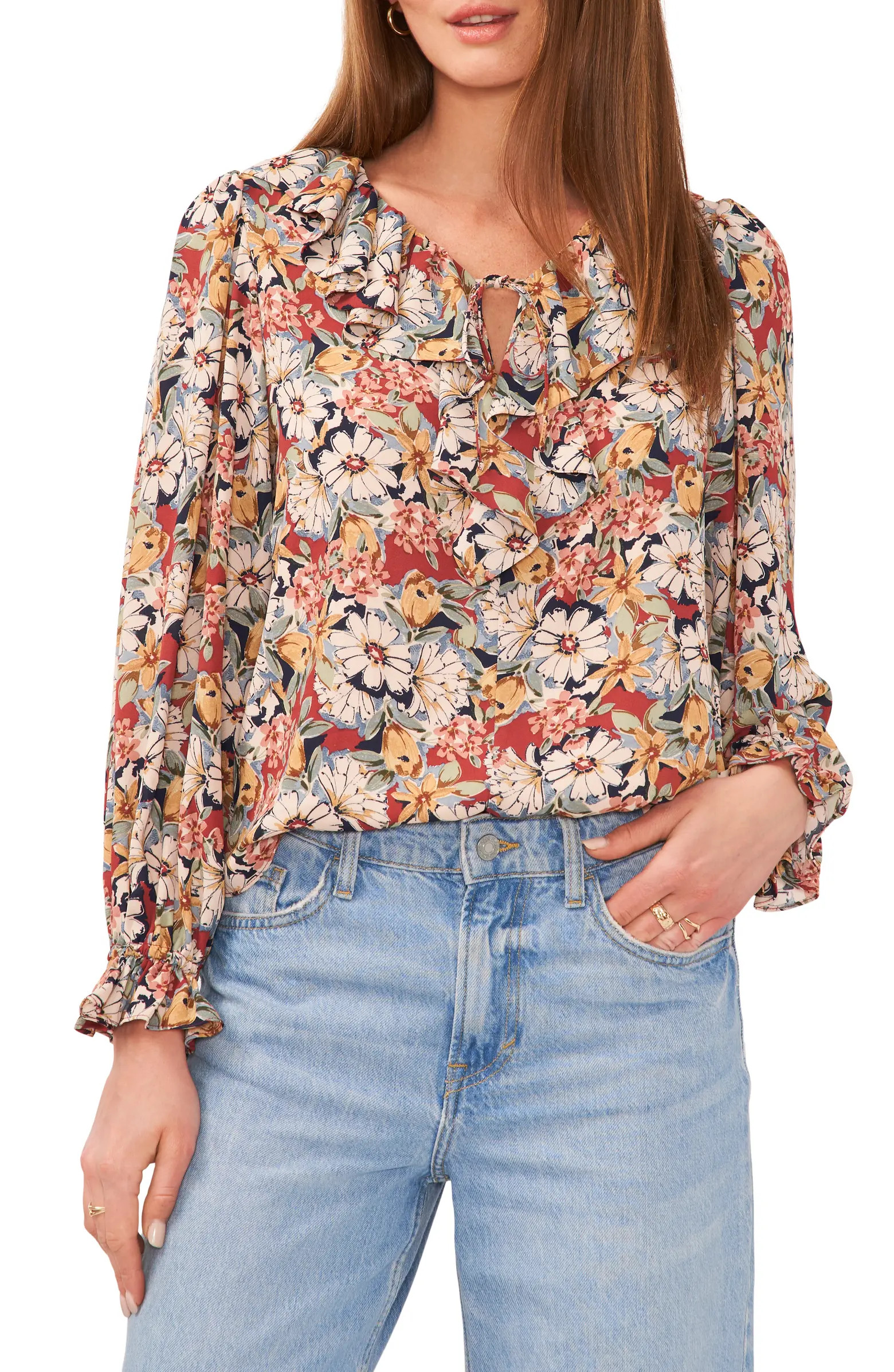 Floral Ruffle Collar Long Sleeve Top | Nordstrom
