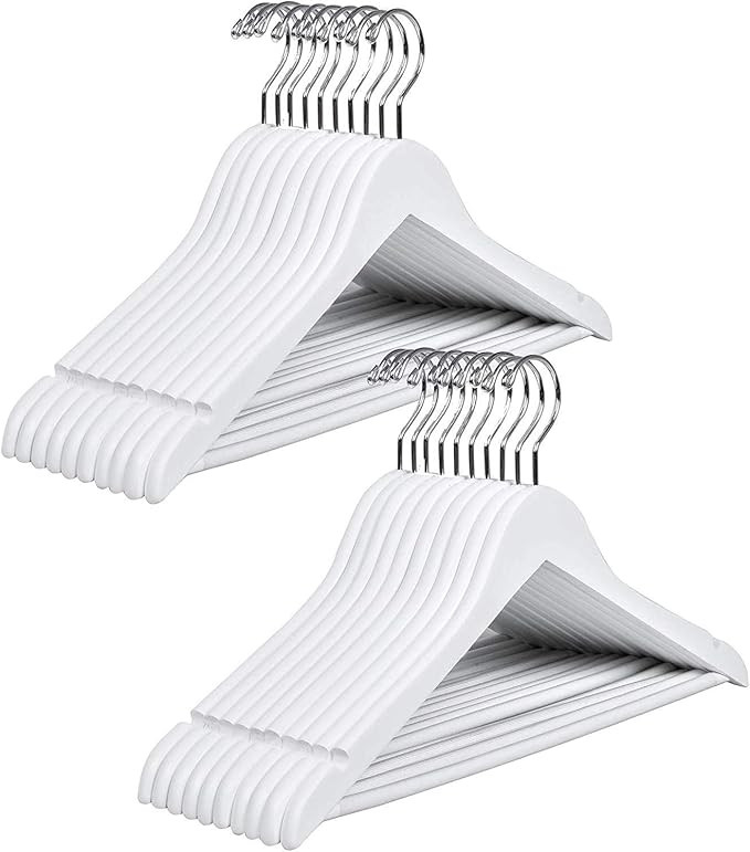 Amber Home Solid Wood Suits Coats Hangers 20 Pack Smooth White Shirts Dresses Jackets Clothes Han... | Amazon (US)