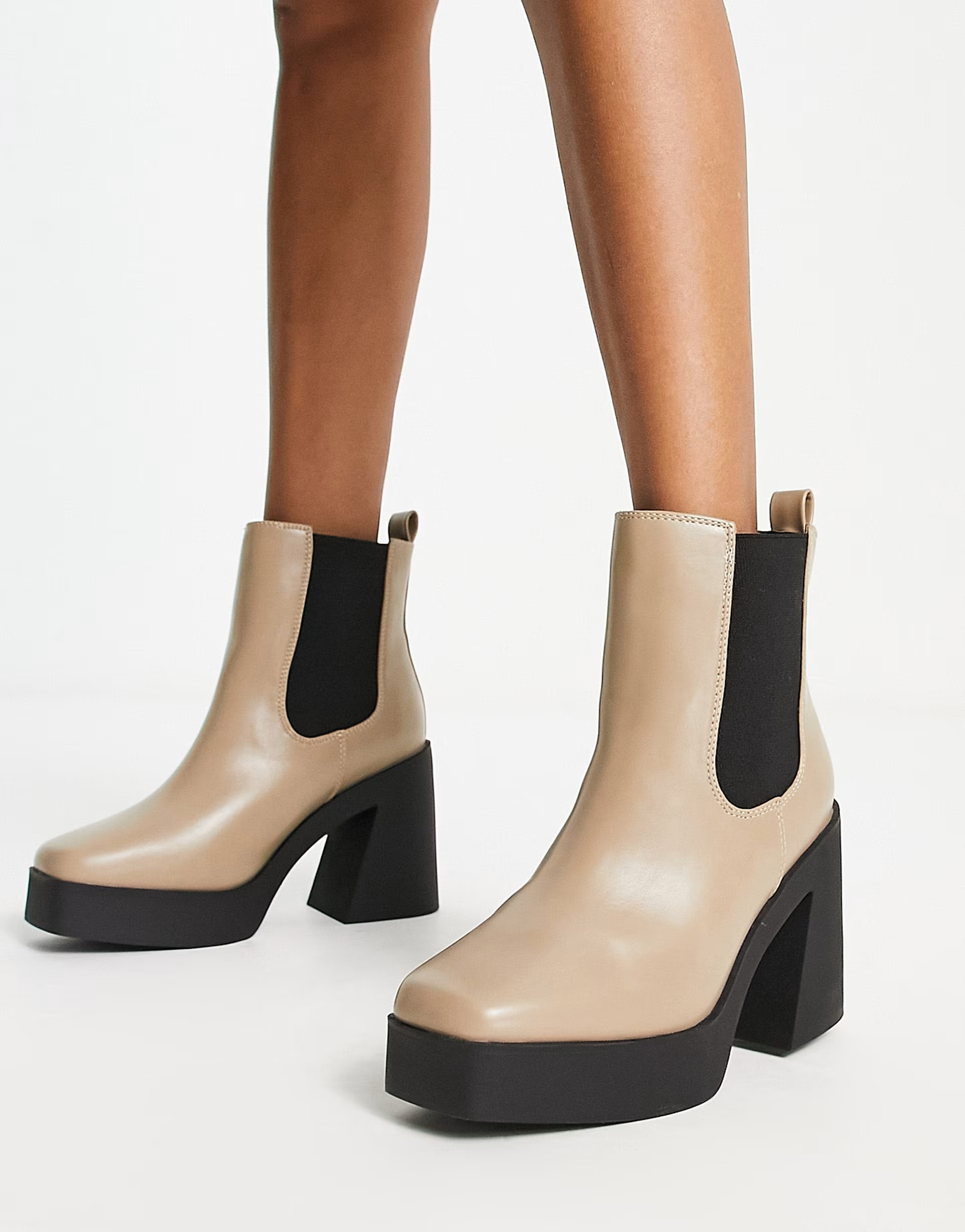 Simply Be Extra Wide Fit platform heeled chelsea boots in taupe | ASOS (Global)