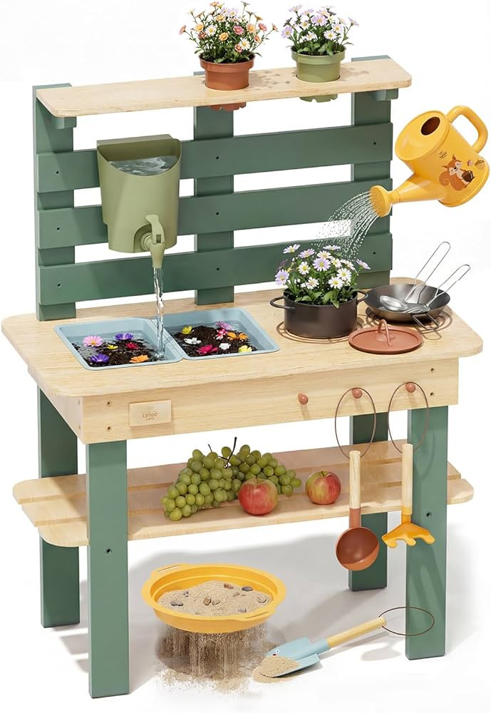 Lehoo Castle Mud Kitchen for Kids Outdoor, Wooden Play Kitchen with Real Faucet Sink, Pretend Pla... | Amazon (US)