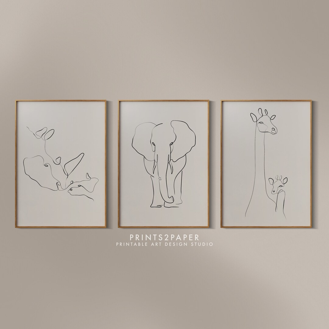 Set of 3 Nursery Wall Art Animal Print Line Drawing Safari - Etsy | Etsy (US)