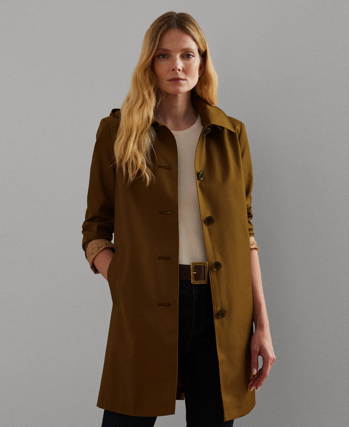 Lauren Ralph Lauren Womens Hooded A-Line Raincoat - Dark Terracotta | Macy's