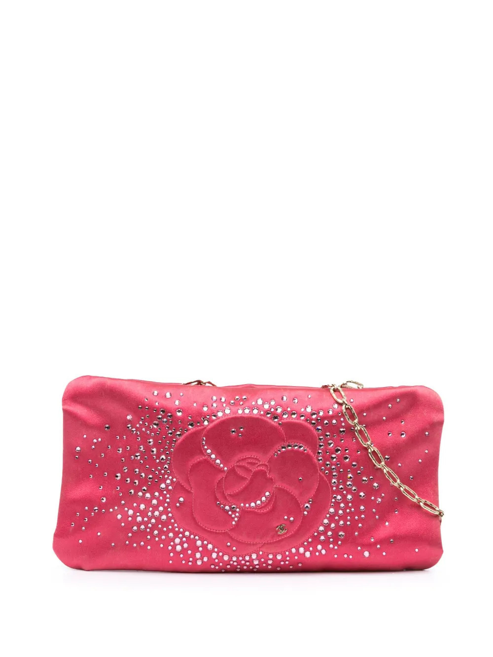 CHANEL Pre-Owned 2009-2010 Satin Diamante Camellia Clutch with Chain shoulder bag - Pink | Farfetch Global