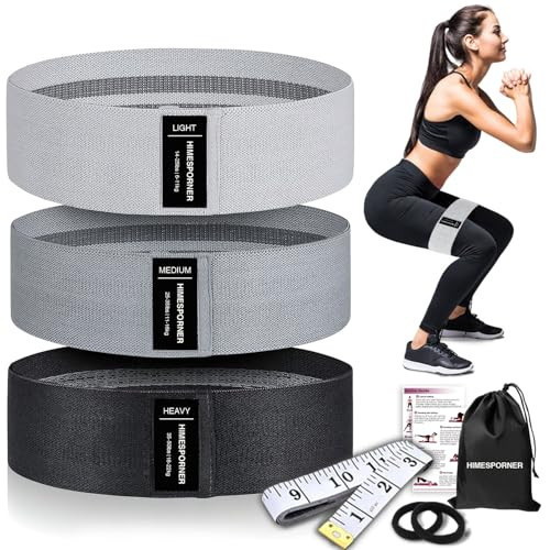 HIMESPORNER Wide Fabric Resistance Bands for Working Out, 3 Level Non-Slip Exercise Booty Bands for Women & Men Leg and Glutes with Hair Ties and Tape Measure - for Home Gym Workout, Yoga, Pilates | Amazon (US)