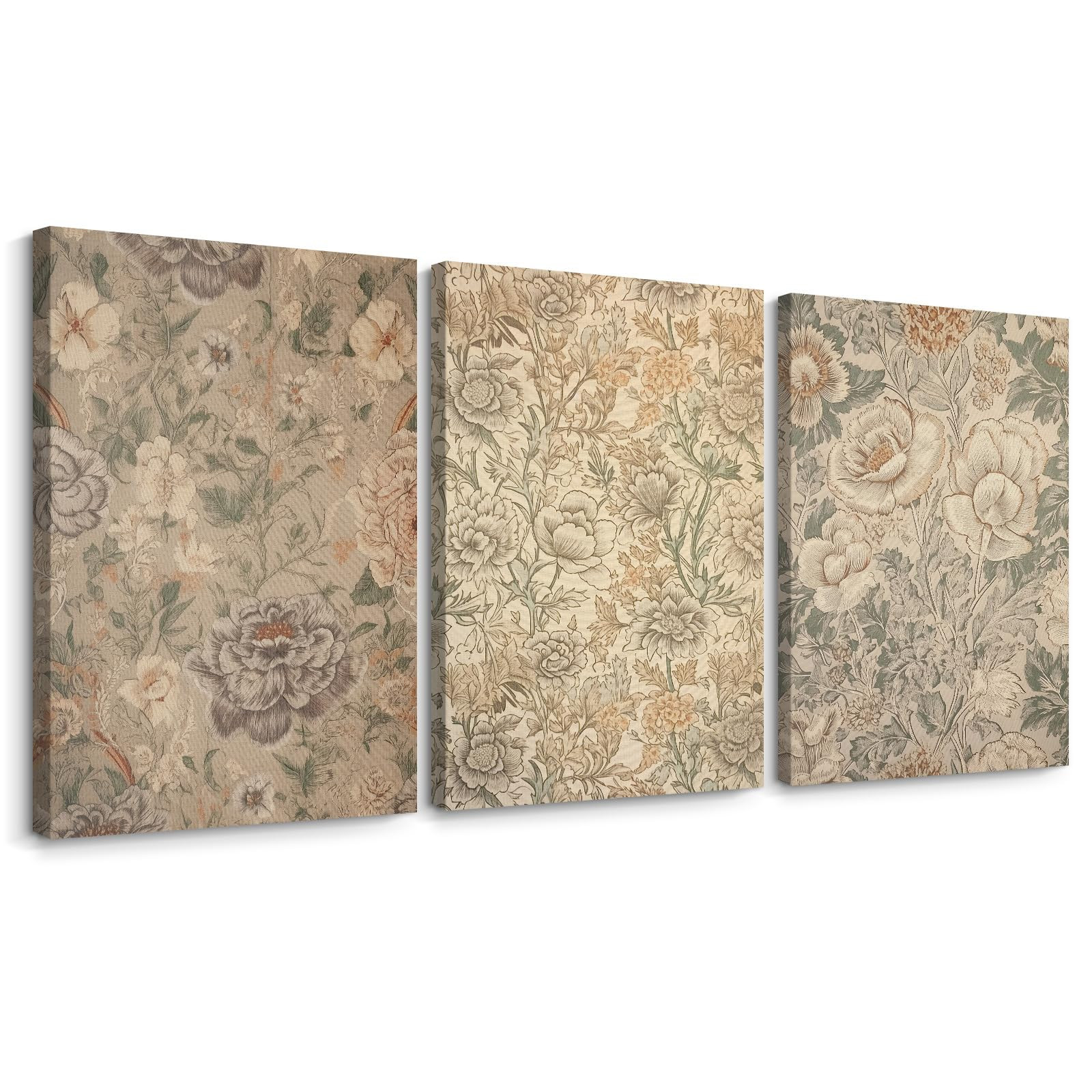 Vintage Flower Wall Art Decor Beige Floral Canvas Wall Art Botanical Rustic Pictures Prints Farmh... | Amazon (US)