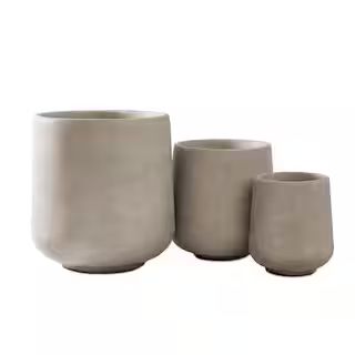 17.3 in., 13.4 in. & 10.6 in. H Round Weathered Concrete Planter, Outdoor Indoor Large Containers... | The Home Depot