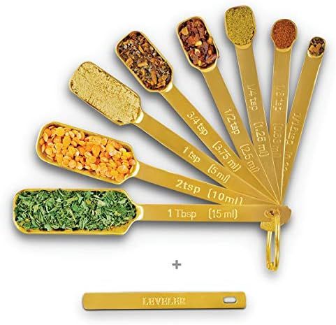 2lbDepot Gold Measuring Spoons Set of 9 Includes Bonus Leveler, Premium, Rust Proof, Heavy Duty, ... | Amazon (US)
