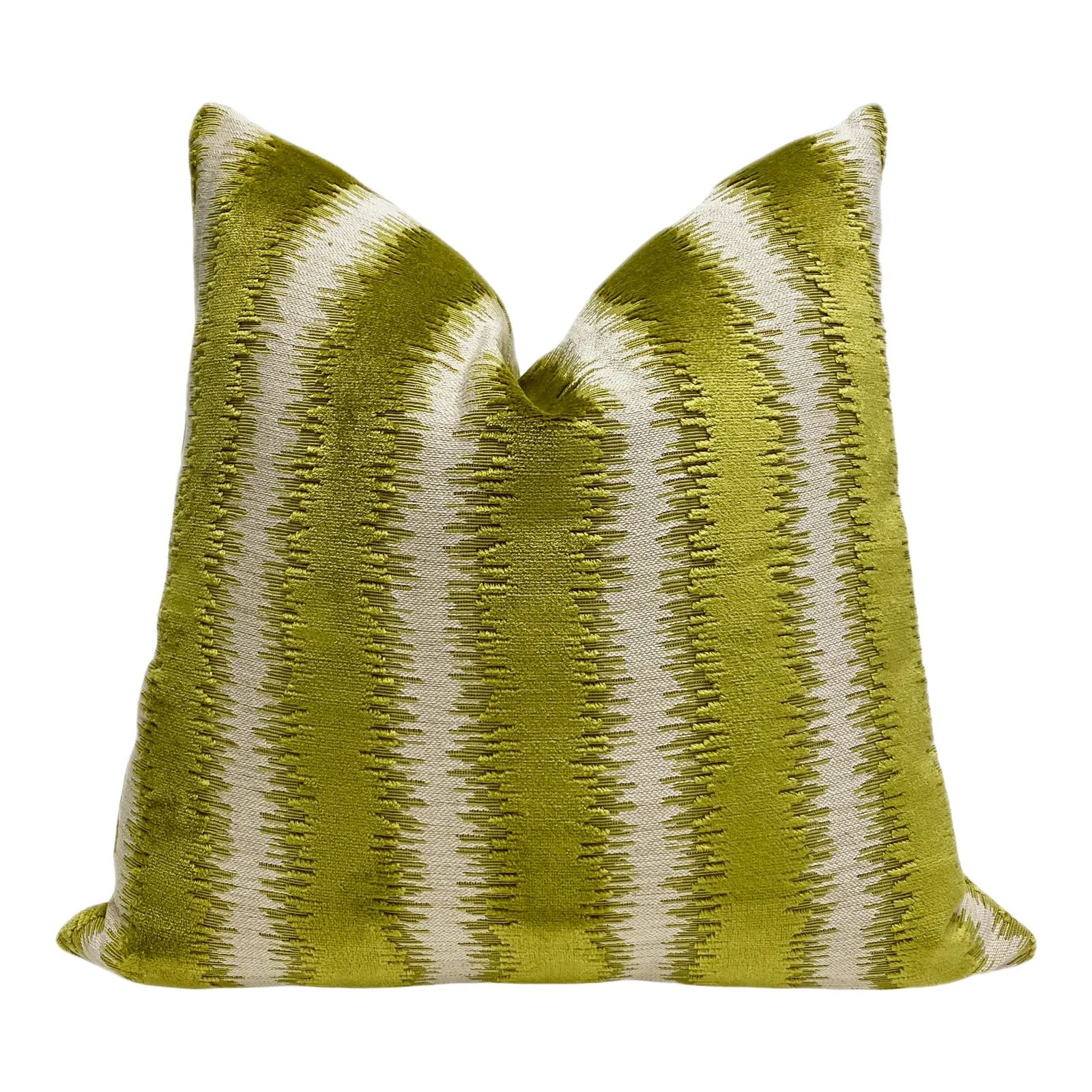 Chartreuse & Cream Stripe Velvet Throw Pillow | Chairish