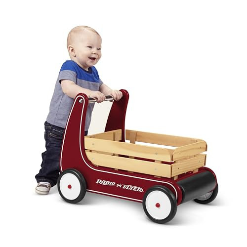Radio Flyer Classic Walker Wagon – Wooden Baby Walker for Toddlers, Helps Build Confidence While Standing & Walking, Push Toy for Ages 1–4, Red | Amazon (US)