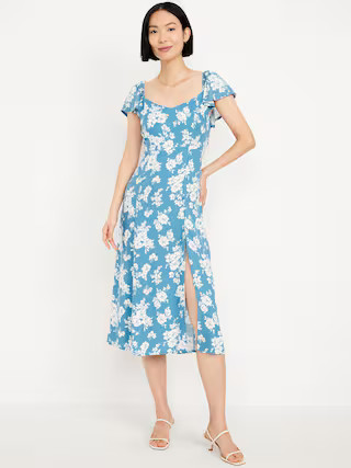 Flutter-Sleeve Crepe Midi Dress | Old Navy (US)