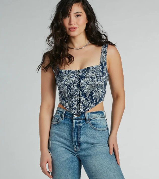 Delight And Allure Sleeveless Tapestry Corset Top | Windsor Stores