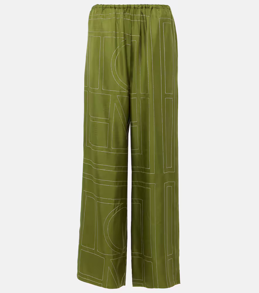 Toteme Monogram silk twill wide-leg pants | Mytheresa (US/CA)