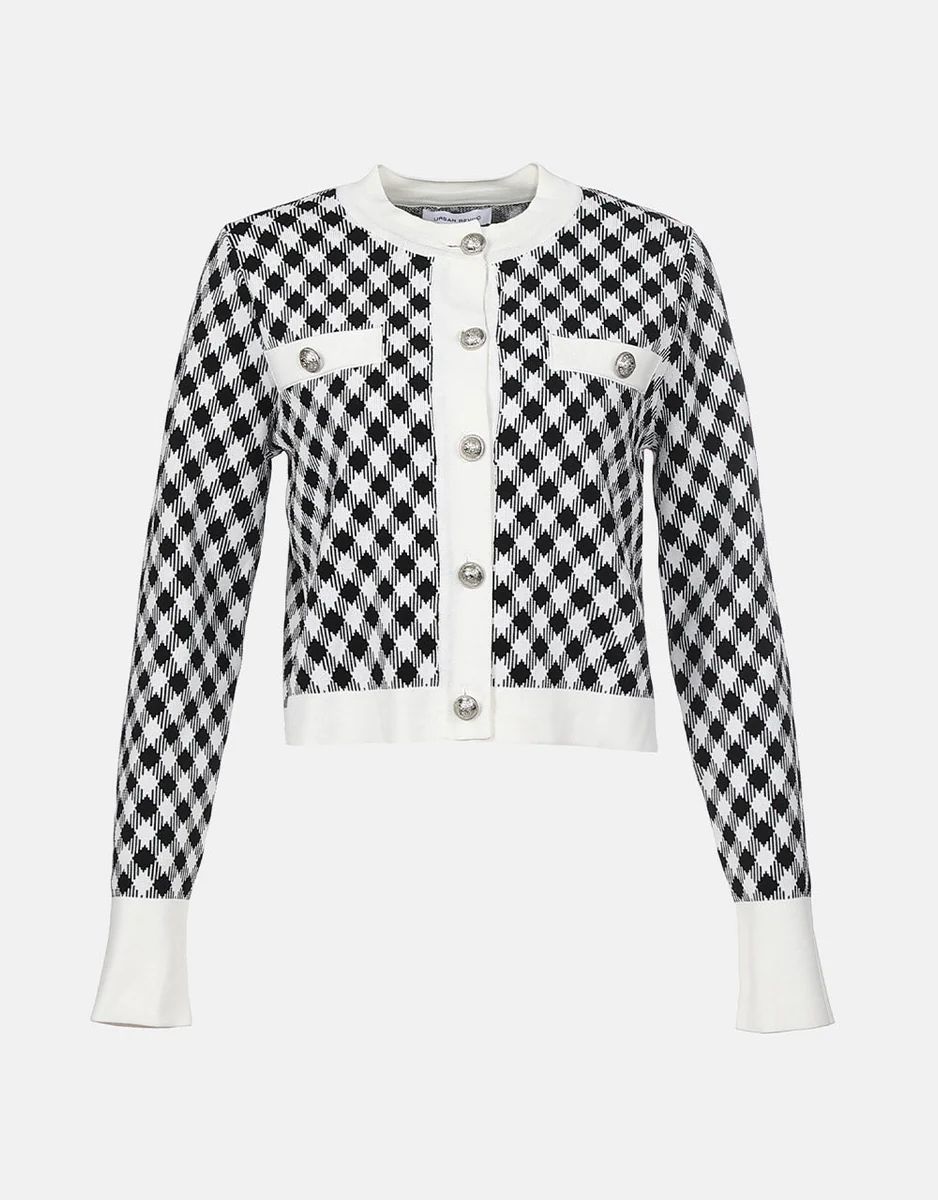 Contrast Trim Checkered Pattern Cardigan | Urban Revivo