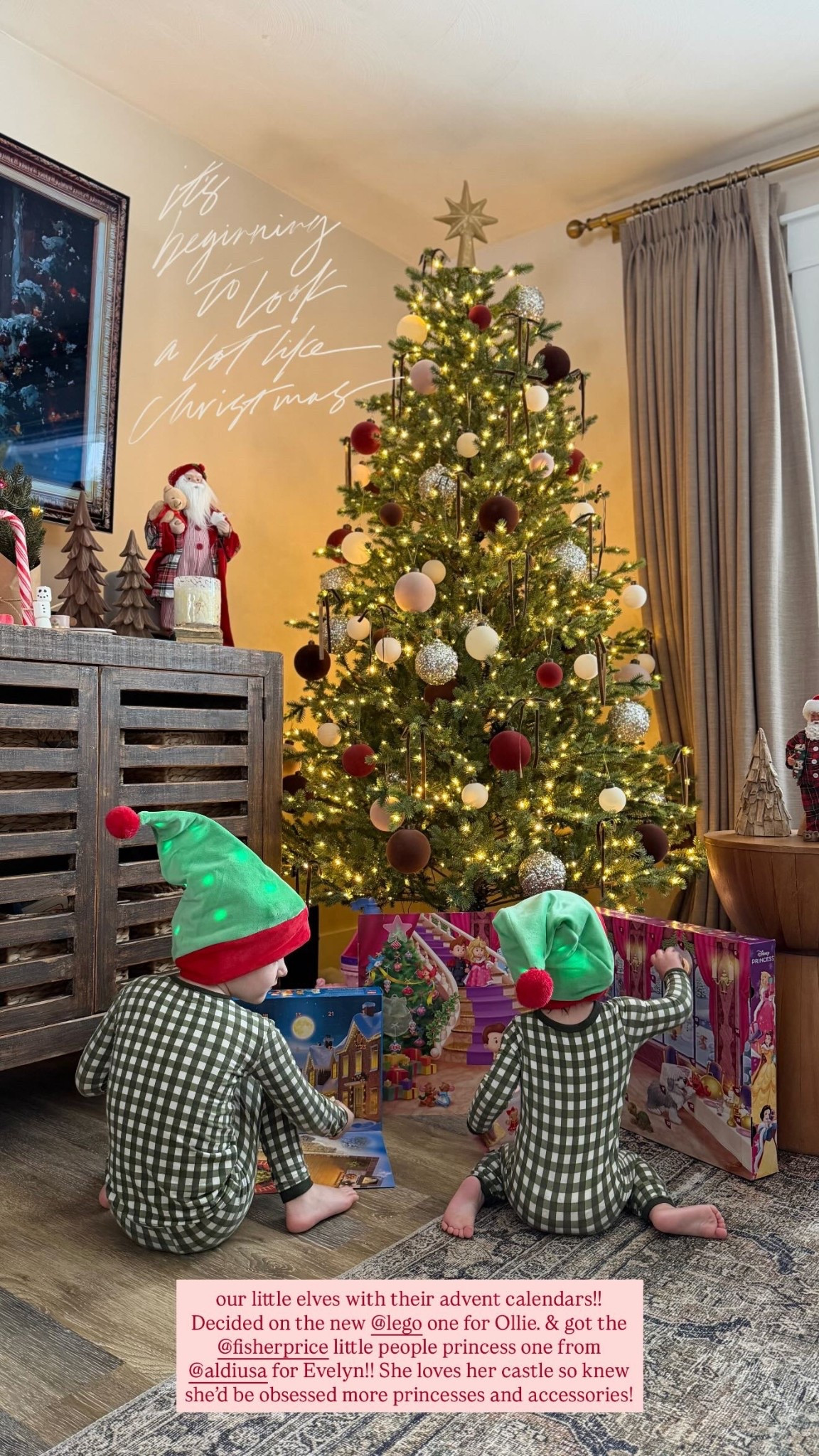 our little elves with their advent calendars!! Decided on the new @lego one for Ollie. & got the @fisherprice little people princess one from @aldiusa for Evelyn!! She loves her castle so knew she’d be obsessed more princesses and accessories!